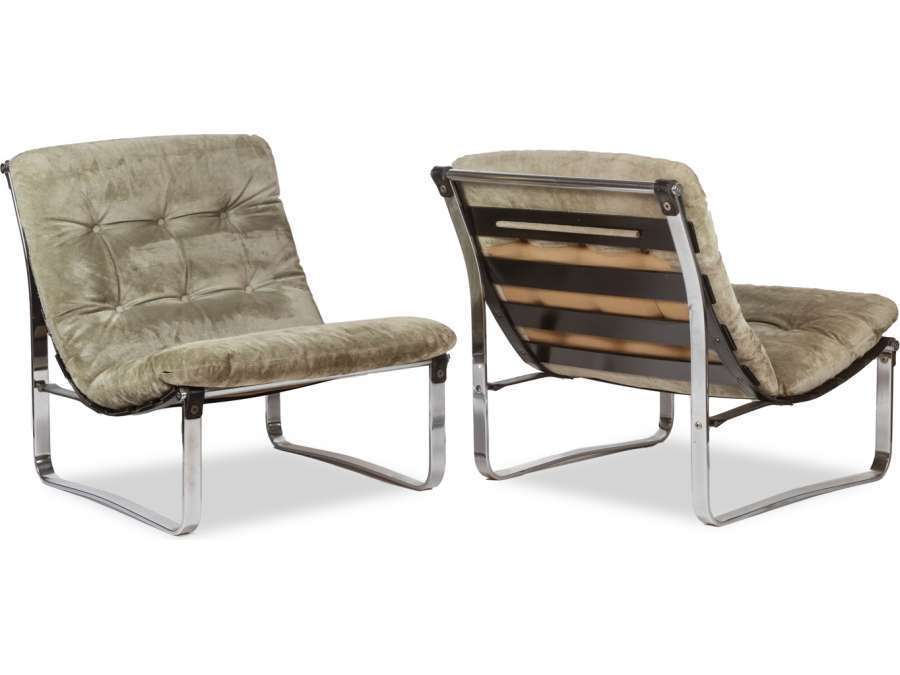 Ico Parisi, Chromed metal armchairs. +Contemporary design from the 70s