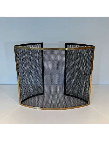 Curved brass fire screen from the 70s-Bozaart