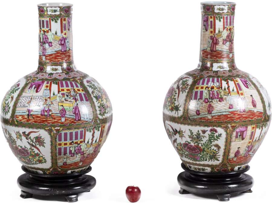 Vases vintage dans le style porcelaine de Canton des années 50