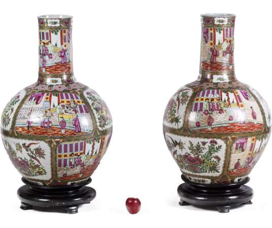 Vintage vases in the Canton porcelain style of the 1950s