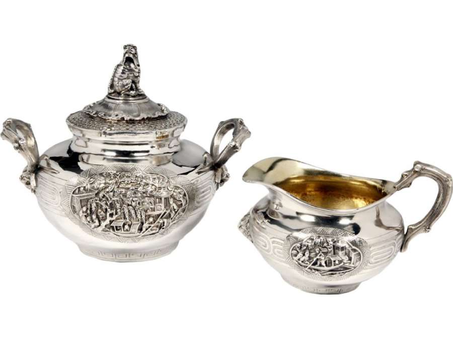 Goldsmith Duponchel - Silver milk jug and sugar pot and cover - XIXth