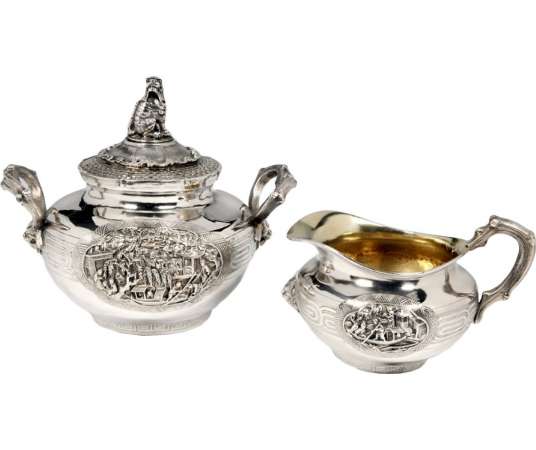 Creamer and sugar bowl in Solid silver XIXth - Goldsmith Duponchel -