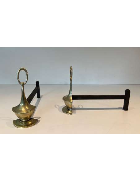 Neoclassical bronze andirons from the 1960s-Bozaart