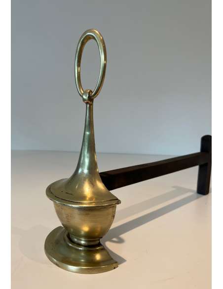 Neoclassical bronze andirons from the 1960s-Bozaart