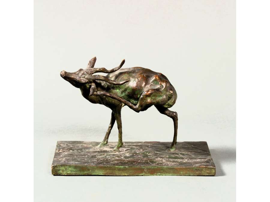 Sculpture en bronze+"Antilope en train de se gratter"+par Guido Righetti