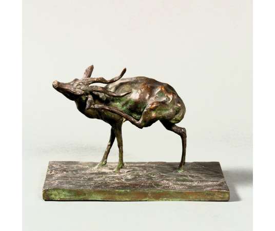 sculpture en bronze+"Antilope en train de se gratter"+par Guido Righetti