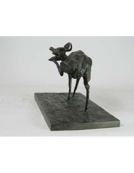 sculpture en bronze+"Antilope en train de se gratter"+par Guido Righetti-Bozaart