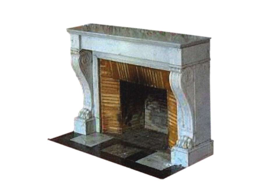 ANTIQUE EMPIRE STYLE FIREPLACE IN WHITE CARRARA MARBLE 19TH CENTURY