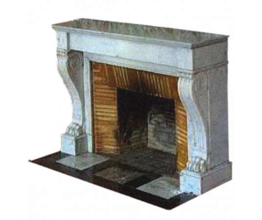 ANTIQUE EMPIRE STYLE FIREPLACE IN WHITE CARRARA MARBLE 19TH CENTURY