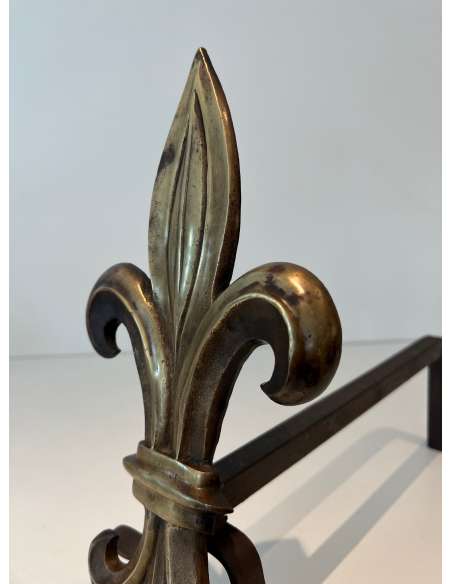 Bronze andirons, "Fleur de Lys" model from the 1940s-Bozaart