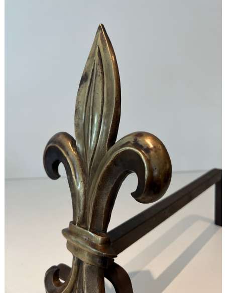 Chenets en Bronze,+ modèle "Fleur de Lys" des années 40-Bozaart