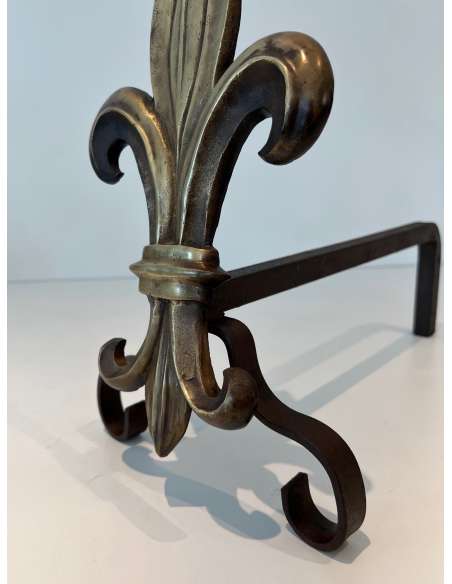 Chenets en Bronze,+ modèle "Fleur de Lys" des années 40-Bozaart