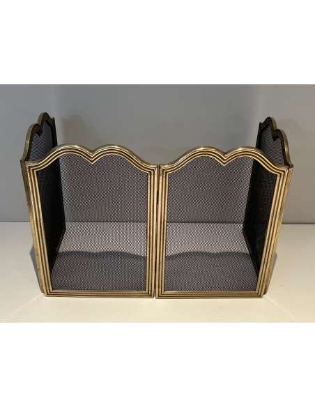 Neoclassical brass fire screen from the 1970s-Bozaart