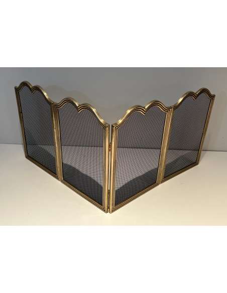 Neoclassical brass fire screen from the 1970s-Bozaart