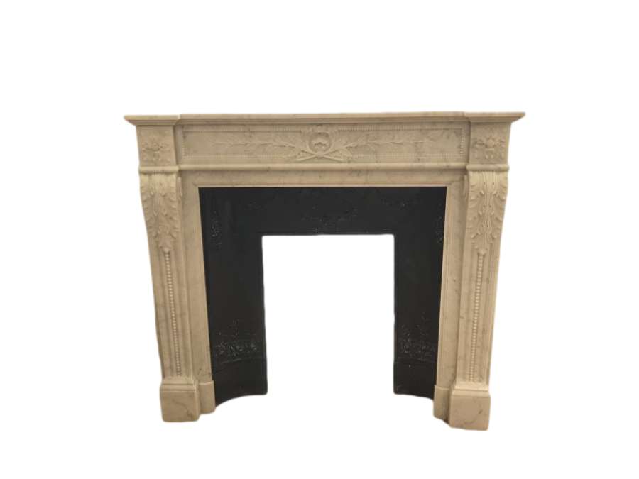 fireplace Louis XVI style in white marble late XIXth Century