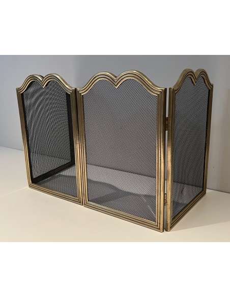 Neoclassical brass fire screen from the 1970s-Bozaart