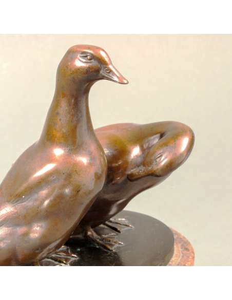 Sculpture en bronze+"Couple de canards"+par Carl August Brasch-Bozaart