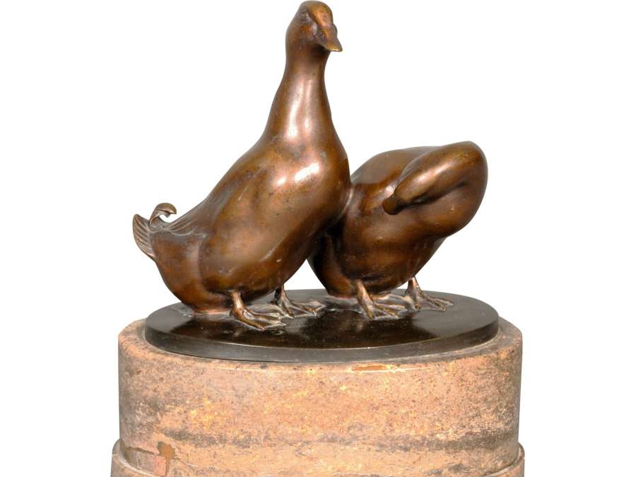 Sculpture en bronze+"Couple de canards"+par Carl August Brasch