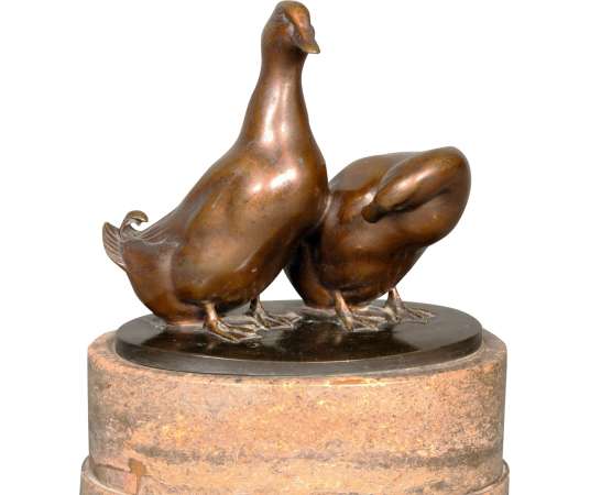 Sculpture en bronze+"Couple de canards"+par Carl August Brasch