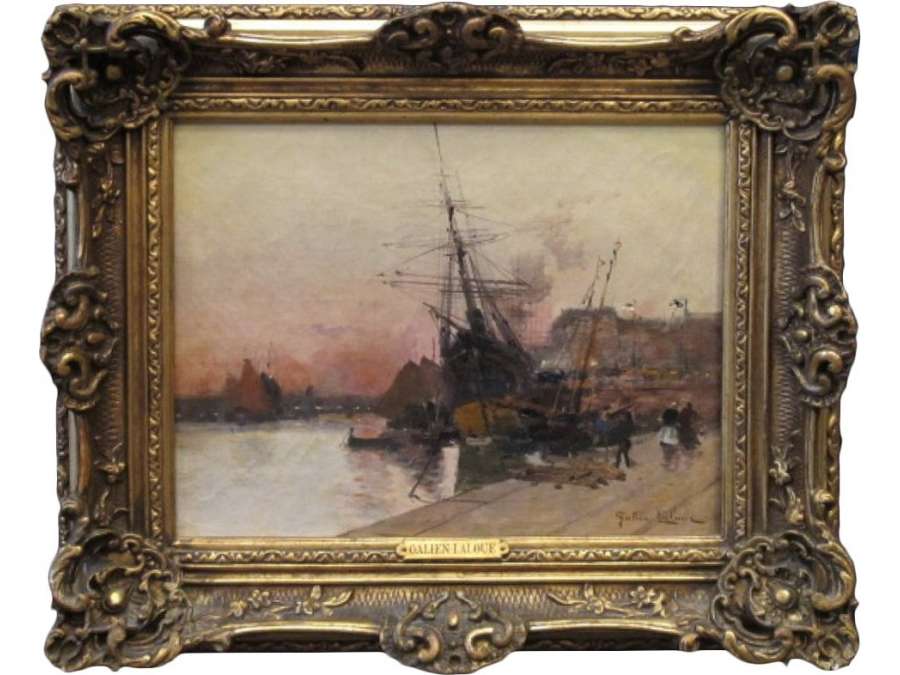 Eugène Galien-Laloue (1854 - 1941) : Scène de port à Rouen.