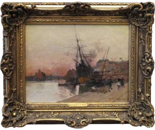 Eugène Galien-Laloue (1854 - 1941) : Scène de port à Rouen.