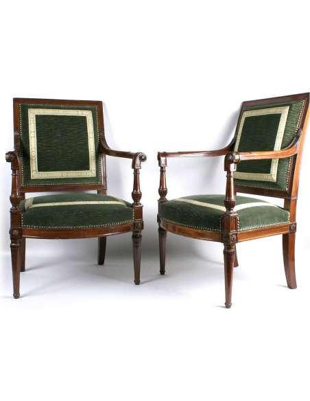 A Directory (1795-1799) period pair of mahogany armchairs from the Saint Cloud castle.-Bozaart