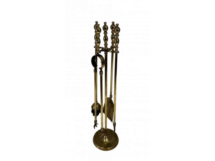 Neoclassical brass fireplace accessories