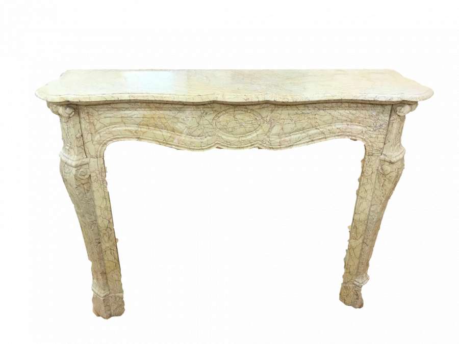 ANTIQUE POMPADOUR STYLE FIREPLACE WITH LOUIS XV FEET IN YELLOW VALENCIA MARBLE