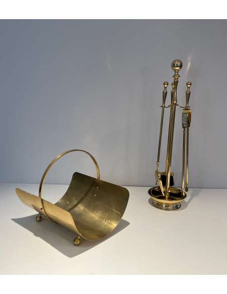 Contemporary neoclassical brass log holder-Bozaart