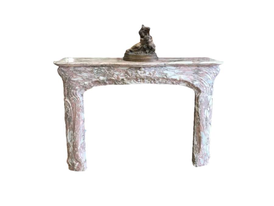 Rare art nouveau fireplace in rosé marble from Portugal