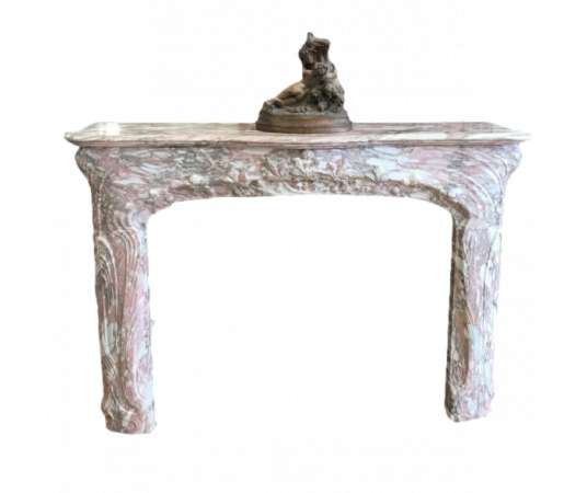 Rare art nouveau fireplace in rosé marble from Portugal