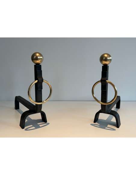 Wrought iron and brass andirons from the 50s-Bozaart