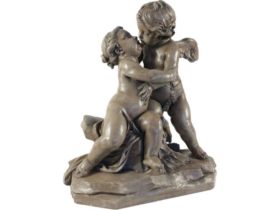 Two putti embracing. 19th century.