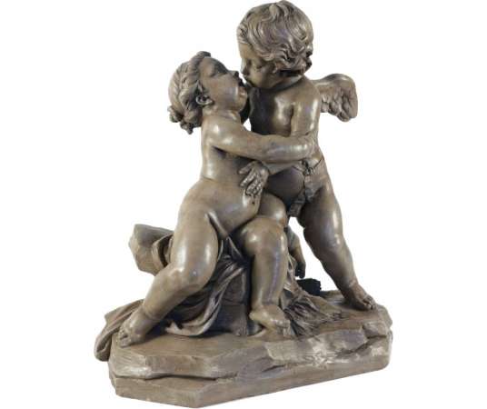 Two putti embracing. 19th century.