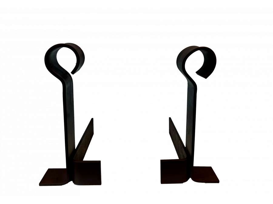 Modern wrought iron andirons from the 40s