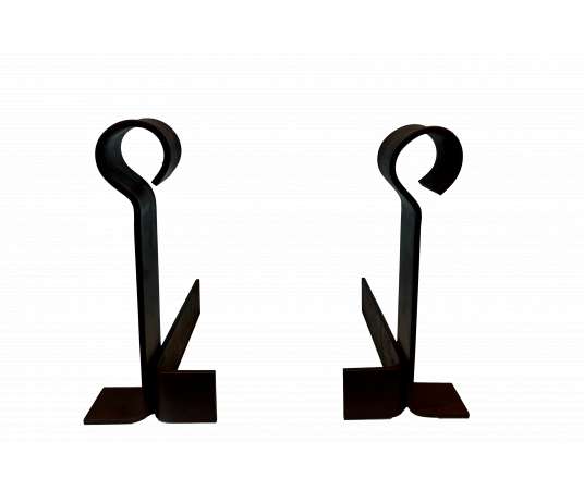 Modern wrought iron andirons from the 40s
