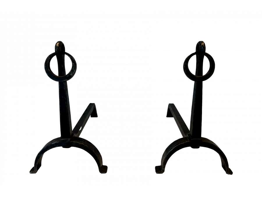 Vintage wrought iron andirons from the 50s