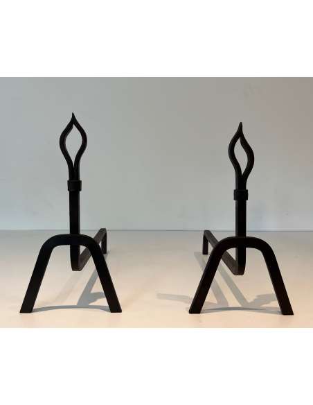 Modernist wrought iron andirons from the 1950s-Bozaart