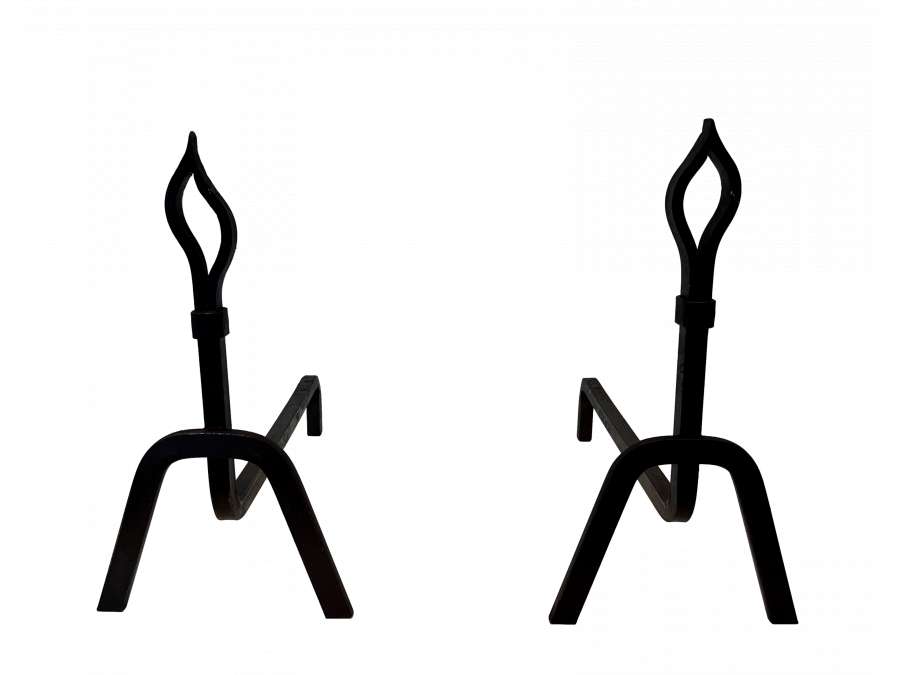 Modernist wrought iron andirons from the 1950s