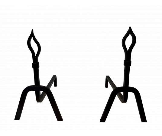 Modernist wrought iron andirons from the 1950s