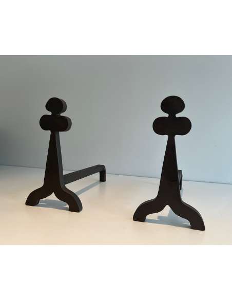 Steel andirons with shamrock design from the 50s-Bozaart