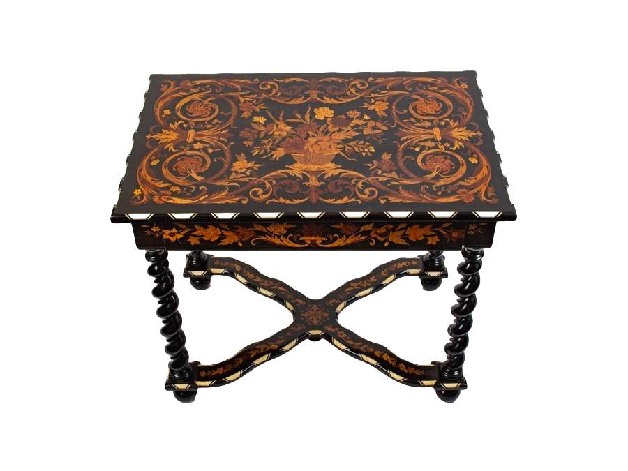 A Napoleon III period (1848 - 1870) marquetry table in Louis XIV style. 19th century.