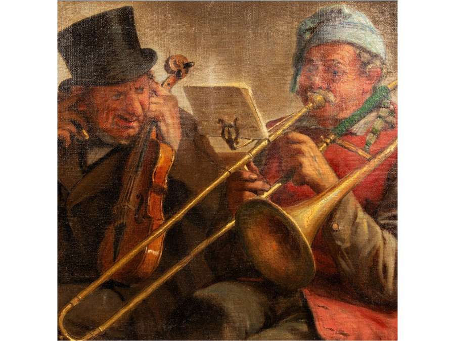Painting oil on canvas by Leon Herbo+"Un concert cacophonique"