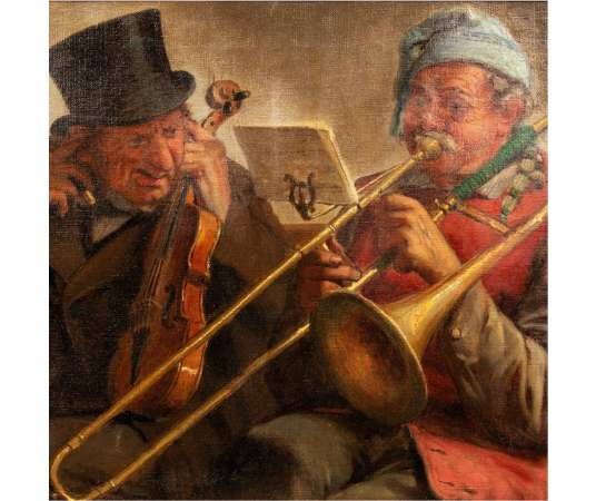 Painting oil on canvas by Leon Herbo+"Un concert cacophonique"