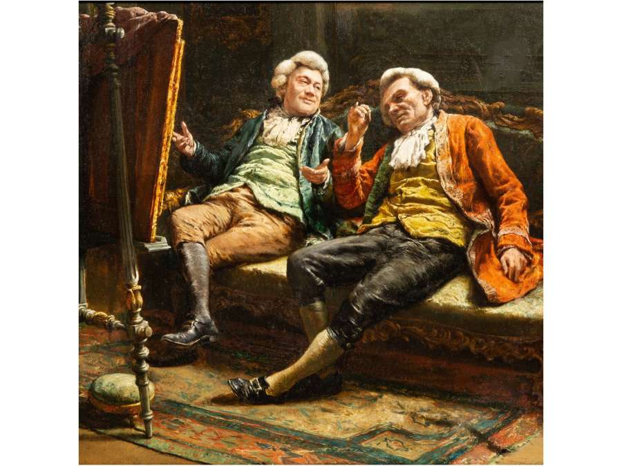 Oil on panel by Léon BRUNIN+"Les collectionneurs d'art"