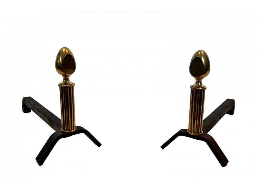 Neoclassical brass andirons, 1940s