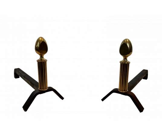 Neoclassical brass andirons, 1940s