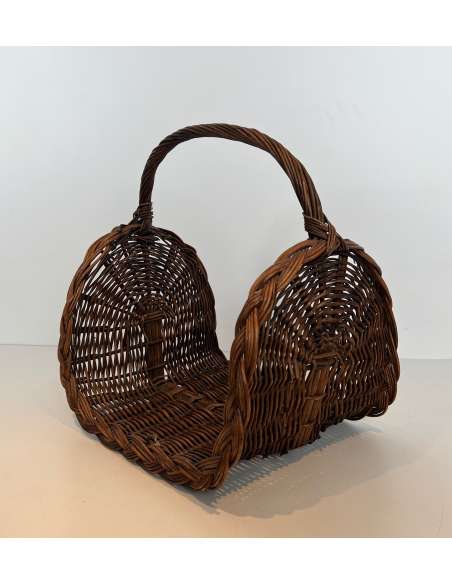 Contemporary wicker firewood holder from the 70s-Bozaart