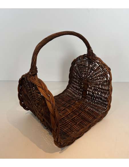 Contemporary wicker firewood holder from the 70s-Bozaart