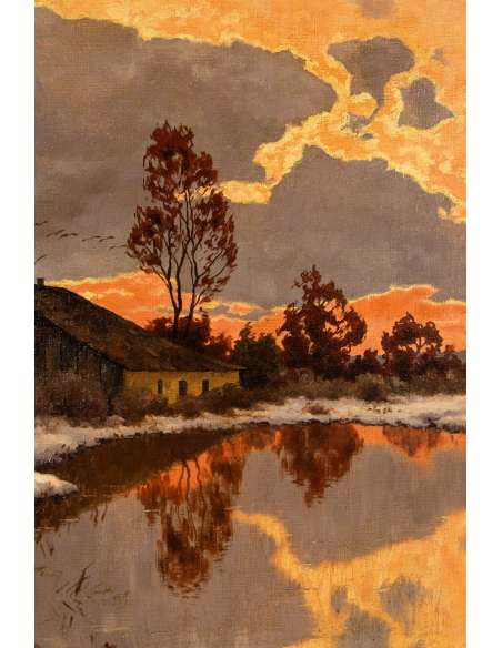 Paysage hivernale huile sur toile de Carl Schaette-Bozaart